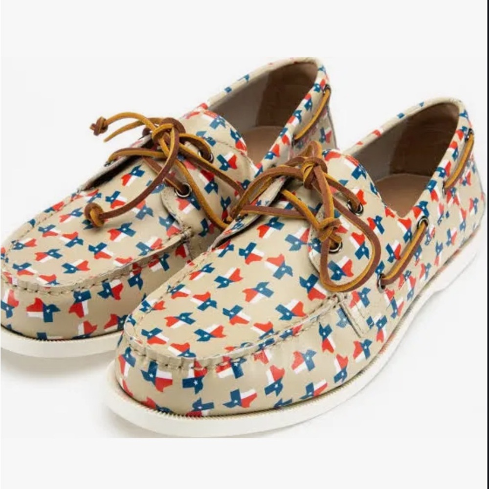 Froats The Lone Star Casual Boat Shoes Leather Loafers Texas Flag Size 6